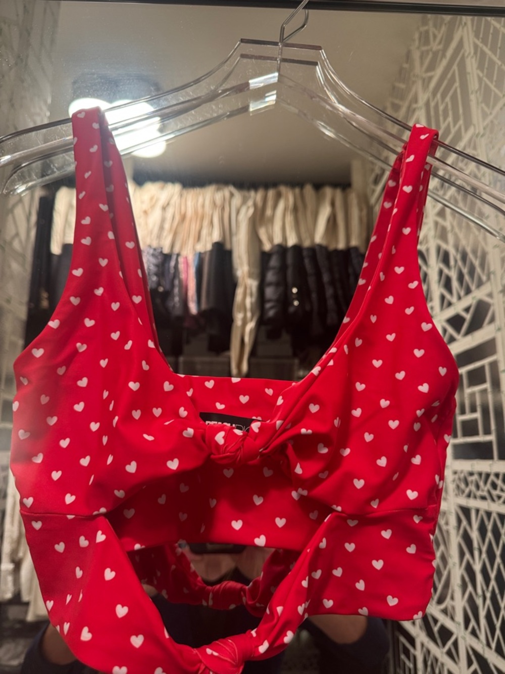 Beach Riot Red Heart Print Tie-Front Crop Top